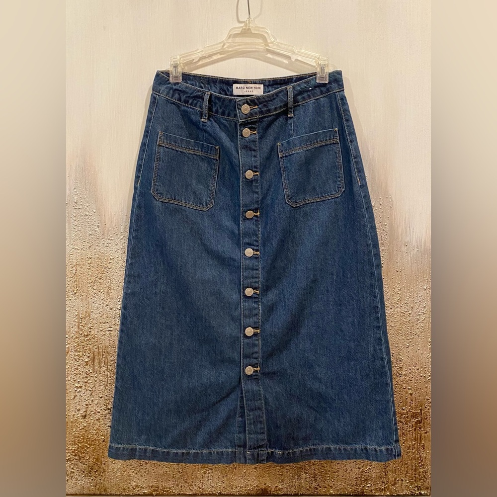Marc New York Jeans Blue Denim Button Front Midi Skirt Like New - Size 6